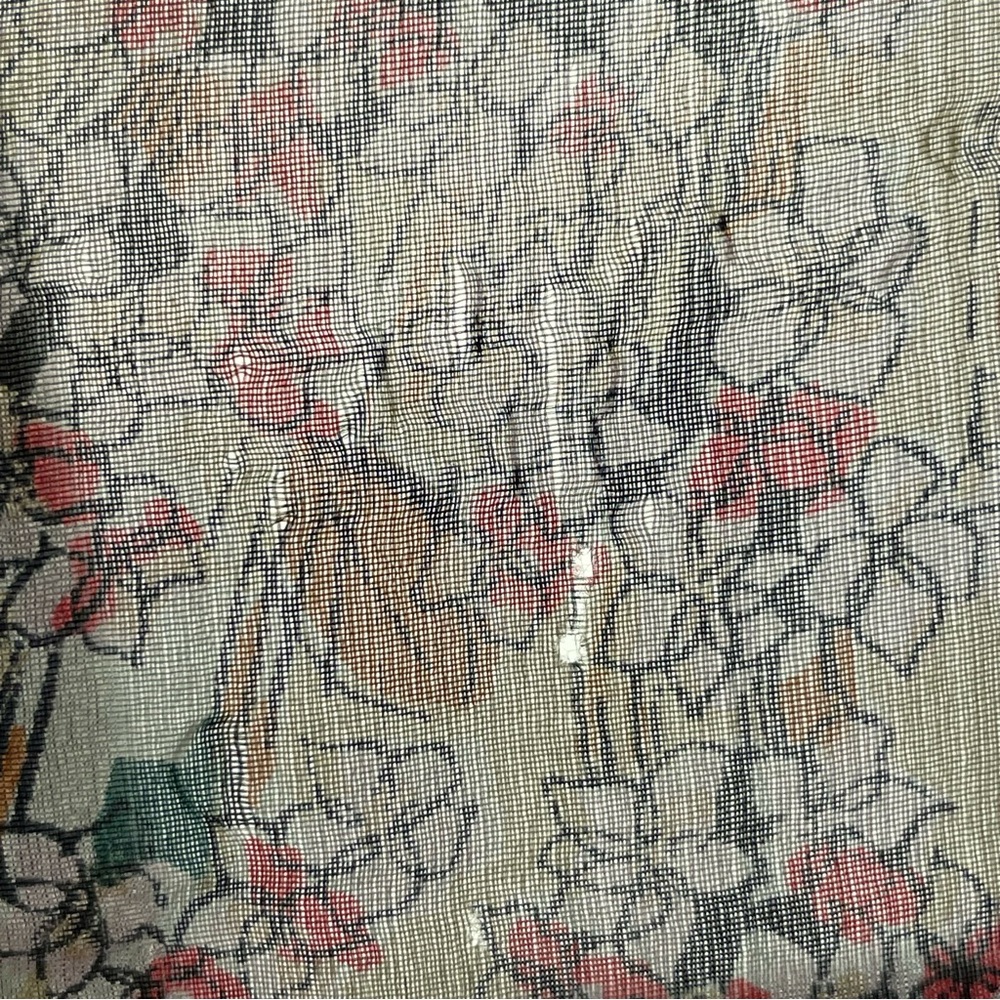 Vintage Silk Scarf Floral FLAWS Green Cream Retro Square Border Women Autumn‎ - Picture 10 of 16